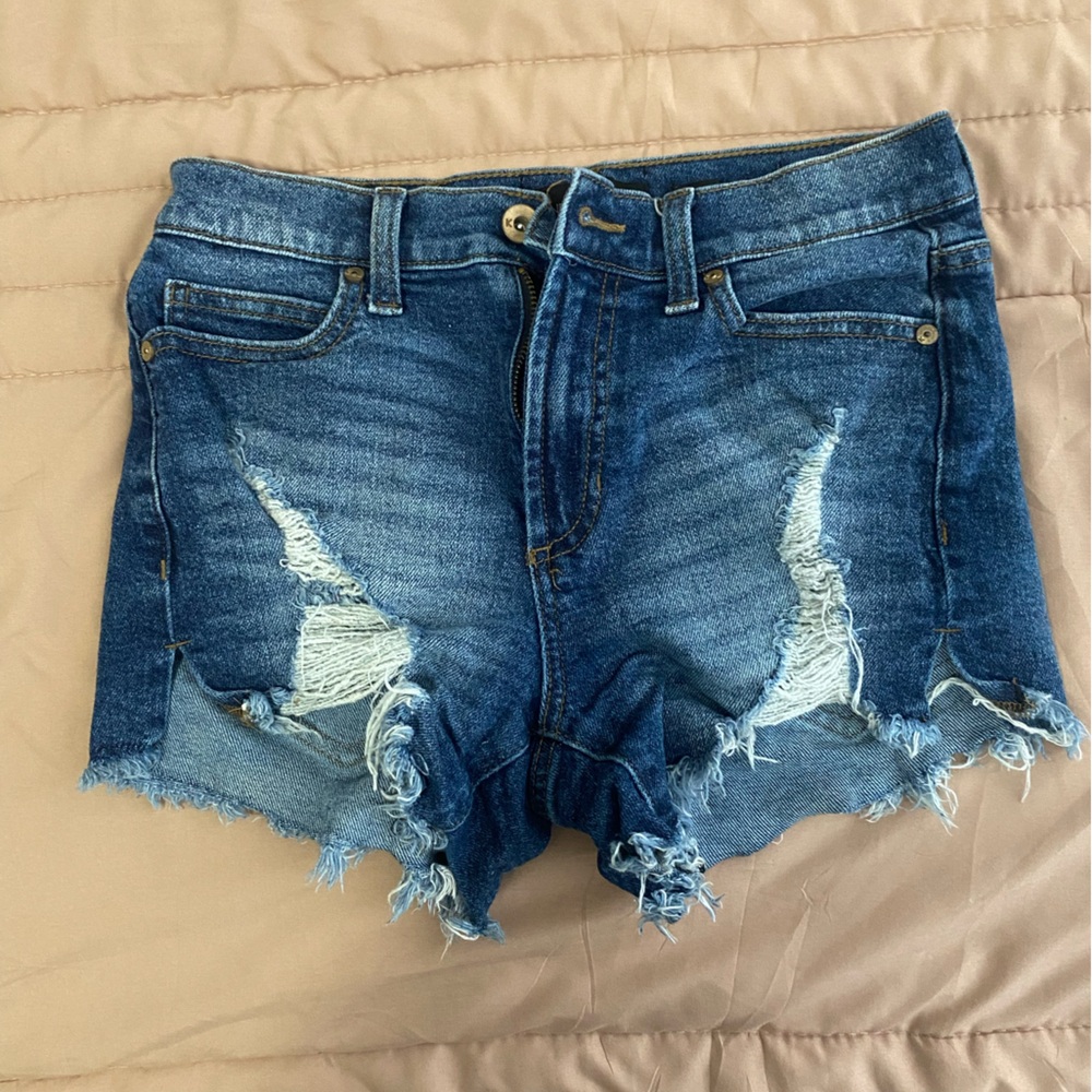 Kendall & Kylie Frayed Blue Jean Shorts